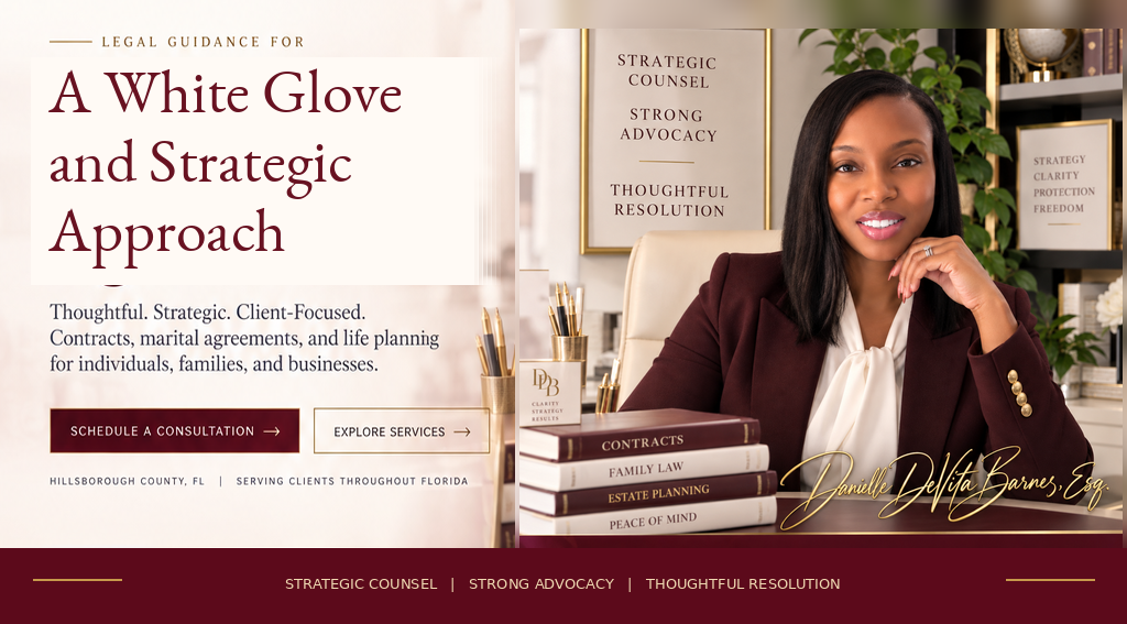 Danielle DeVita Barnes Law, PLLC homepage hero section featuring Danielle's portrait and firm introduction.